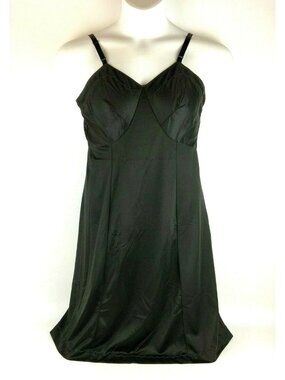 Sears Ladies Full Slip 36 Bust Black Nylon Silky Adjustable Straps Vintage